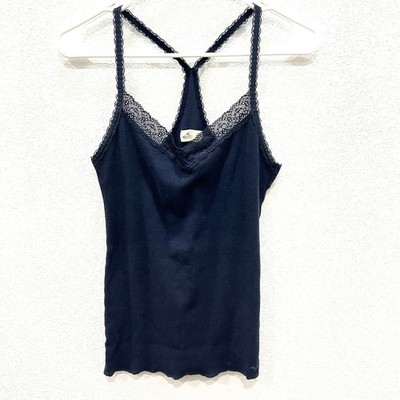 Y2K Hollister Lace Trim Ribbed Tank Top Navy Bella Swan Twilight Coquette Large
