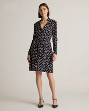 NWT • Quince 100% Silk Jersey Mini Wrap Dress • black + white print • SMALL