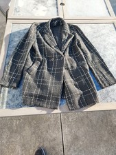 Giacca cappotto shein donna pea taglia small nero check tweed manica lunga 