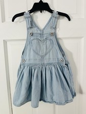 OshKosh B'gosh Light Denim Heart Front Pocket Overall Skirt Sz 2T