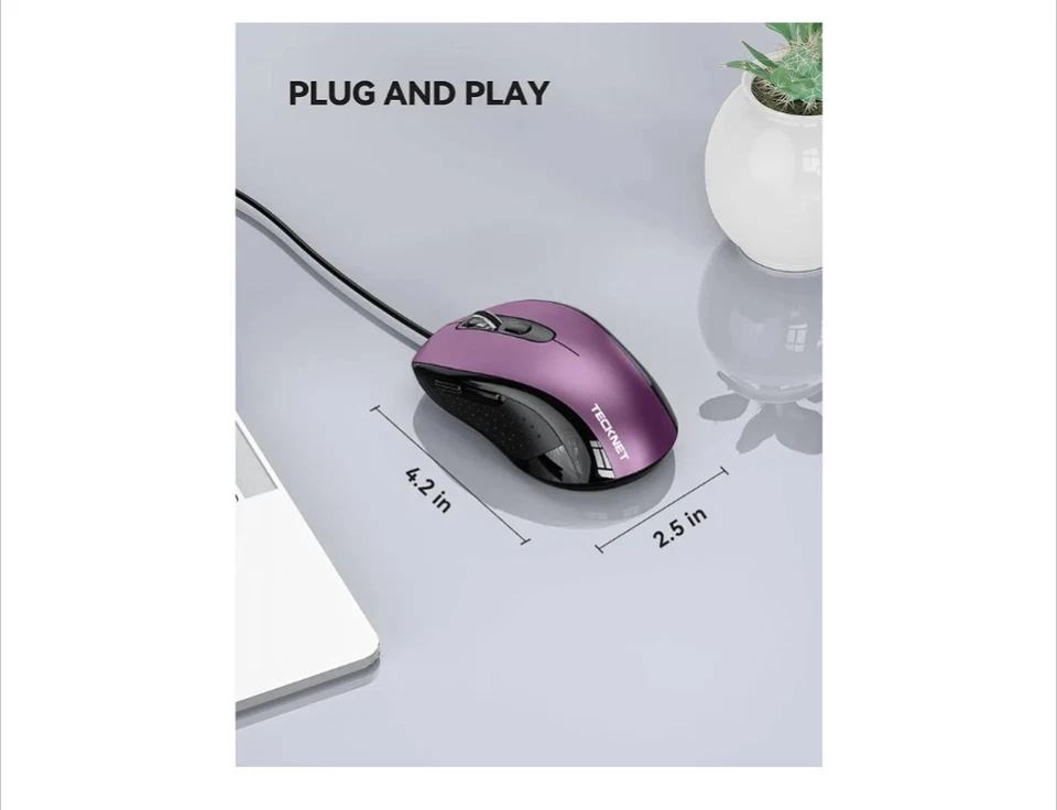 TECKNET Wired Mouse, Wired Optical USB Computer Mouse With 3600 DPI, 6 Buttons - Image 4 of 4