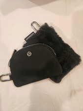 Lululemon Solid Black  Metal Dual Pouch Wristlet Plush Fleece - NO STRAP