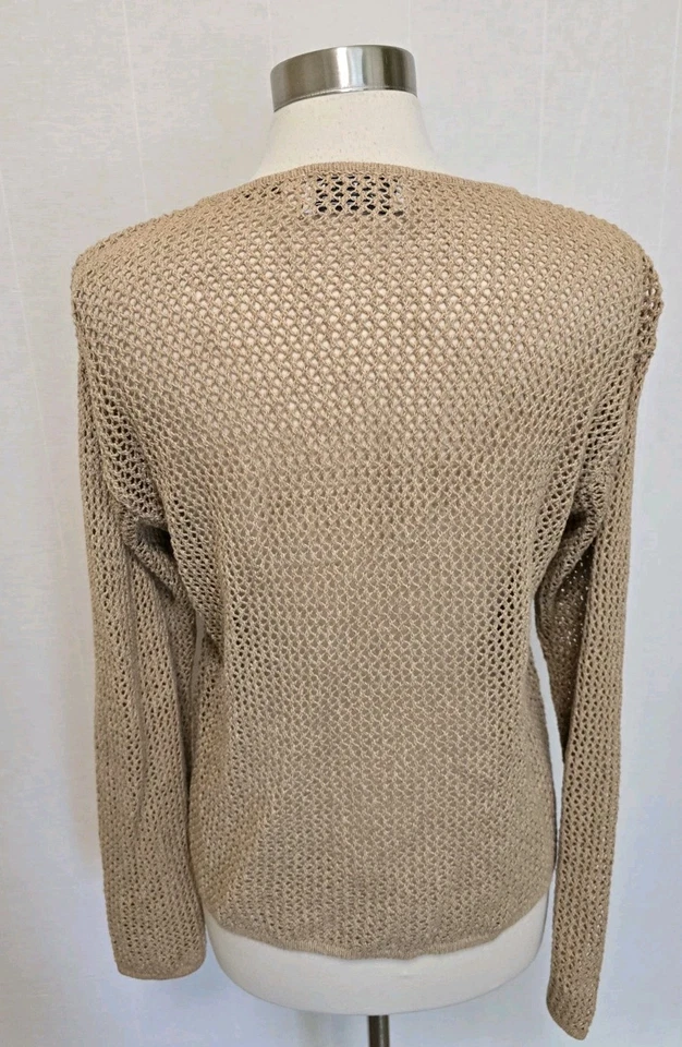 Cárdigan suéter tejido abierto beige bordado a mano vintage años 90 para mujer Foto 3 de 4