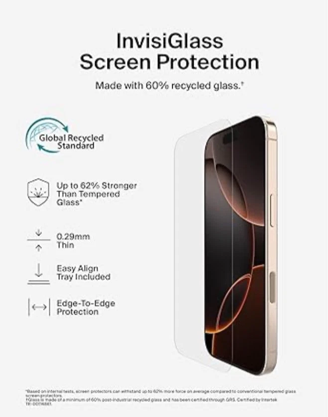 Обработанная защитная пленка Belkin ScreenForce InvisiGlass для iPhone 16 Pro - Изображение 3 из 4