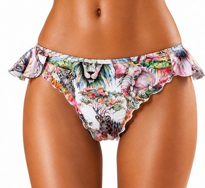 Agua Bendita B. Hypnotic V. Bikini Bottom Large Multi-Animal Print Ruffle