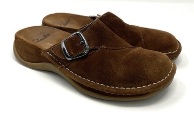 Clark s Brown Suede Leather Clogs with Buckle Size 7.5