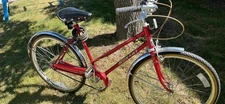 Vintage 3 Speed Bicycle, Cruiser Bike, Murray Nassau Touring Bike, Red 26” Tires