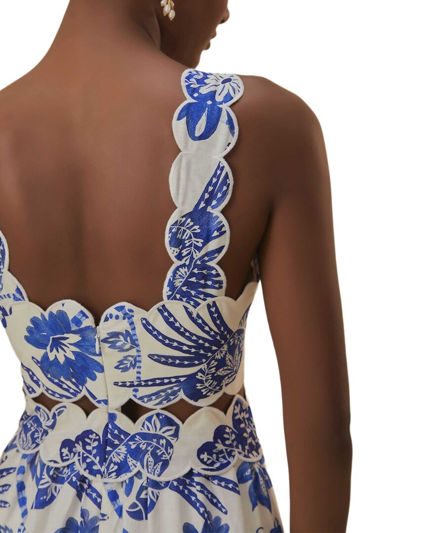 Farm Rio Flowerful Birds Off-White Sleeveless Linen-Blend Midi Dress Women's  L thumbnail 3