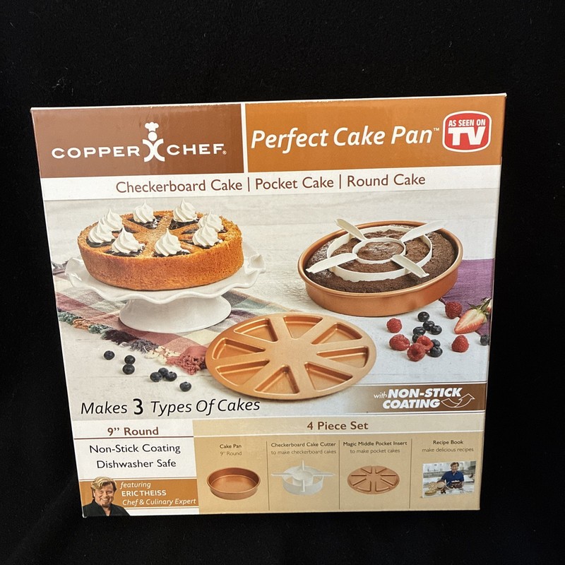 Copper Chef Perfect Cake Pan 9"& Recipe Book, Makes 3 Types Of Cakes/New in Box