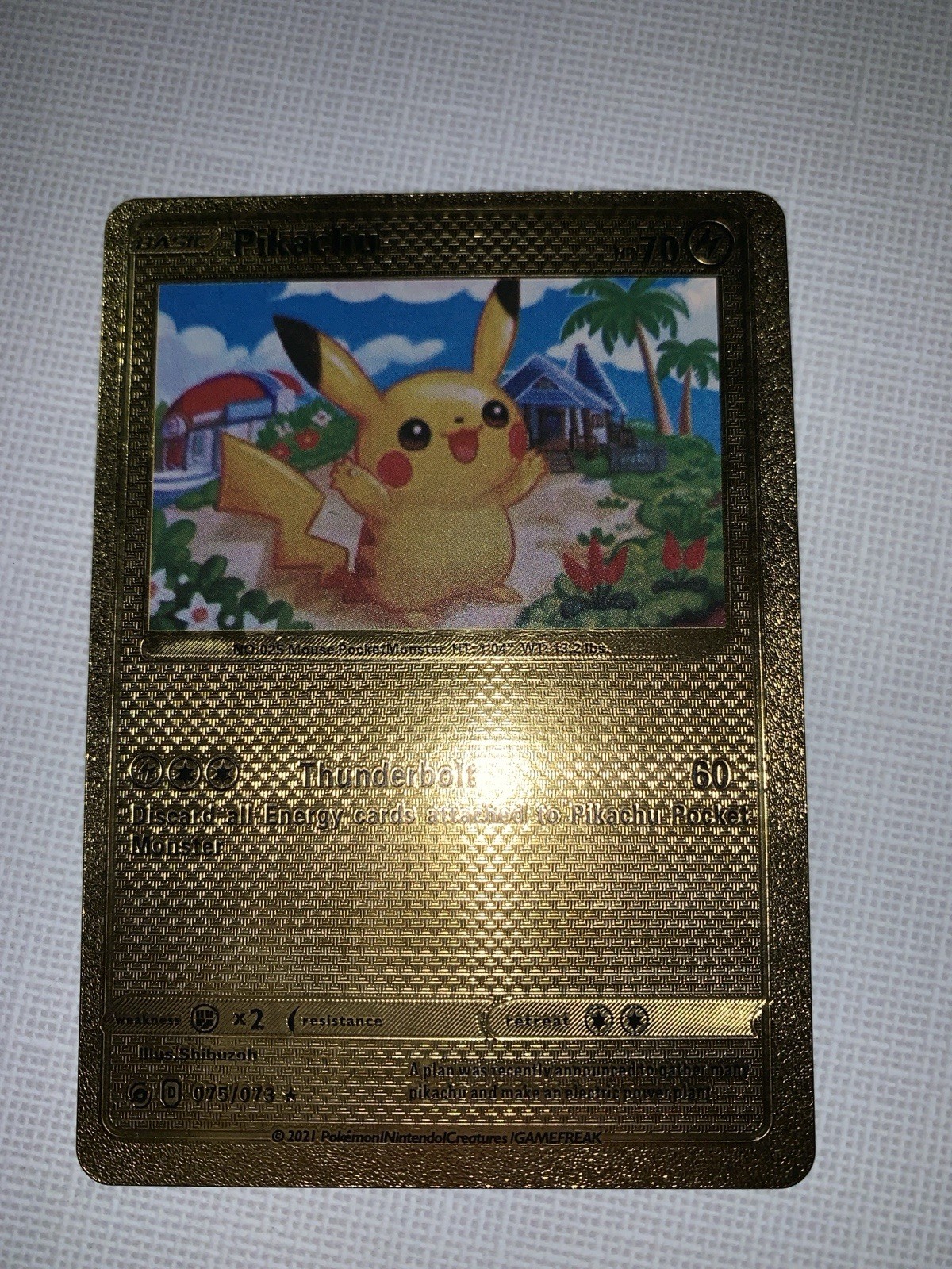 Pokemon Gold Foil Fan Art Card PIKACHU 70HP 075/073