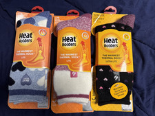 Heat Holders Ultra Lite Thermal Socks Unisex Mens 4-8 / Womens 5-9 HEARTS 3 Pair