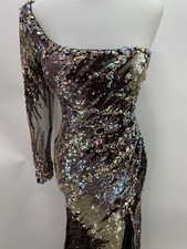 NWOT Mac Duggal Gold Black Women  s Sz 4 Beaded Sequin Formal Pageant Gown Dress