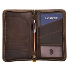 Polare Full Grain Leather Passport Holder With YKK Zipper RFID Blocking Trave...