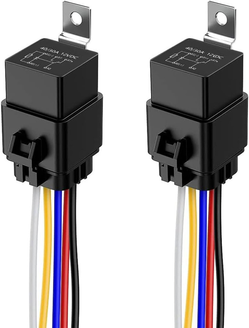 2Pcs 40/30 Amp Waterproof Relay Switch 12AWG Harness Set with Built-In Diode- 12