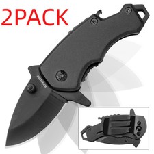 2PACK Black Outdoor Mini Spring Assisted Folding Pocket Knife portable Tactical
