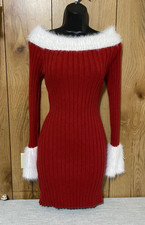 SHEIN Women’s Red Sexy Santa Dress Red Fitted Babydoll W/ White Trim Size XL