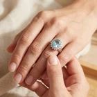Sparkling Blue Aquamarine Oval 5.70Ct 925 Sterling Silver White Gold Halo Rings