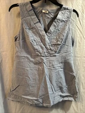 Talbots Women’s Size 8 Blue Sleeveless V-neck Empire Waist Blouse