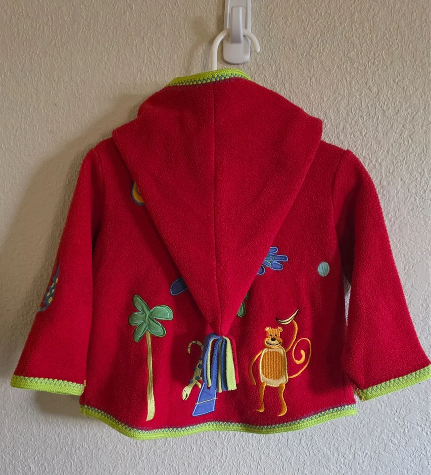 Hanna Andersson 女孩夹克 6-12 个月红色刺绣动物状况完好 — 第 2/4 张图片