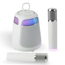 Mini Karaoke Machine with 2 Wireless Microphones, Portable Karaoke Machine for K
