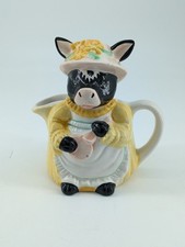Cute Kitsch Novelty Vintage Ceramic Cow In Yellow Dress & Hat Milk / Creamer Jug