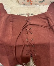 Red Lace Up Corset Top with Wide Straps, Solid, Women's Size S, New