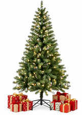 6.5ft Pre-Lit Artificial Christmas Tree 250 Clear Lights Santa's Forest NEW