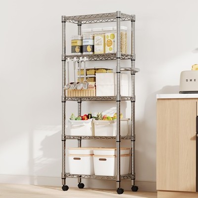 5-Tier Metal Wire Rack ,Adjustable Storage Shelving Unit with Wheels Garage Rack