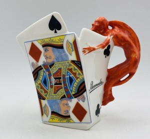 Antique ROYAL BAYREUTH Porcelain Gambling Cards DEVIL Satan Pitcher Creamer