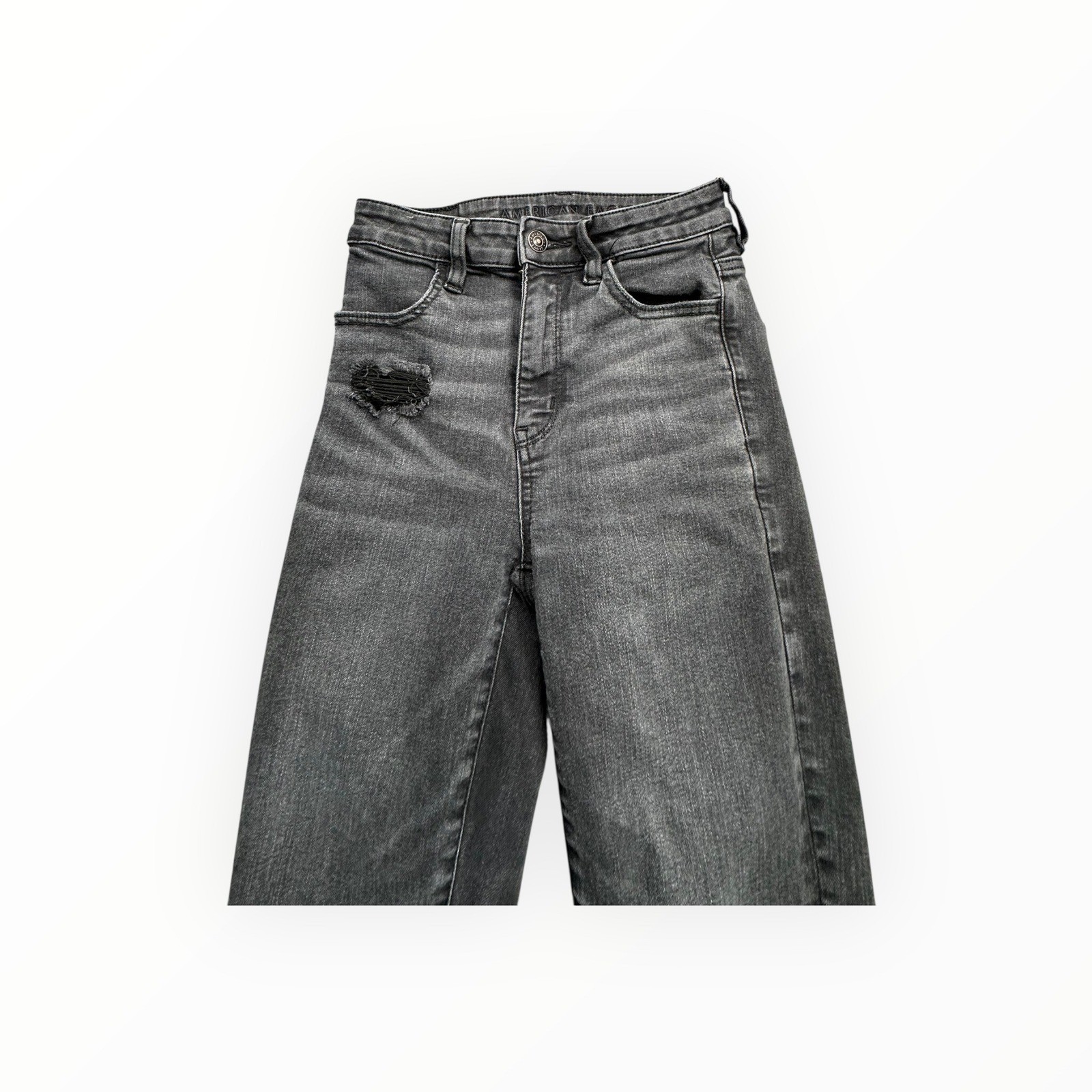 American Eagle Jegging Crop Womens 0 Black Next Level Stretch Distressed Raw Hem image 10
