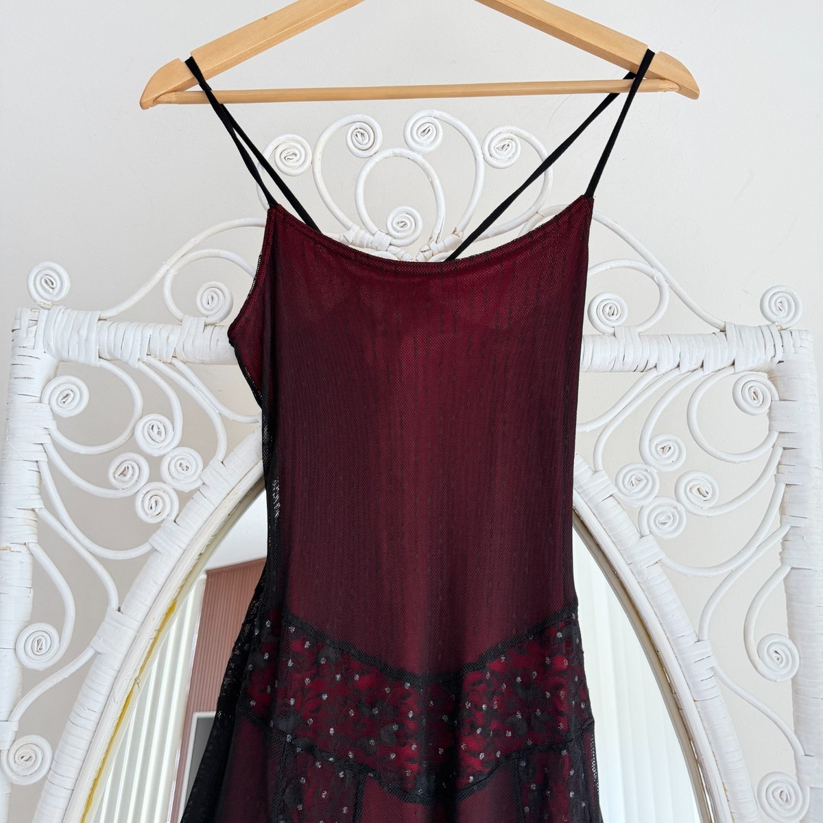 90s red dress with black mesh overlay Square Neckline Black and Red Vintage Prom Dress,90'S Mesh Party Dress