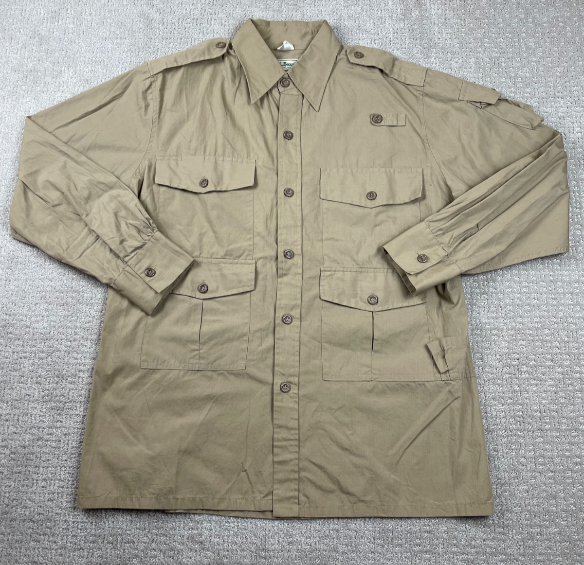 Vintage 80s LL Bean Jacket Men L Beige Safari Chore 4 Pocket Utility Lightweight