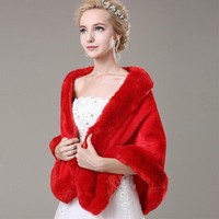 Red Faux Fur Jacket Wrap Shrug Bolero Shawl Cape Bridal Wedding Accessories Red Faux Fur Jacket Wrap Shrug Bolero Shawl Cape Bridal Wedding Accessories