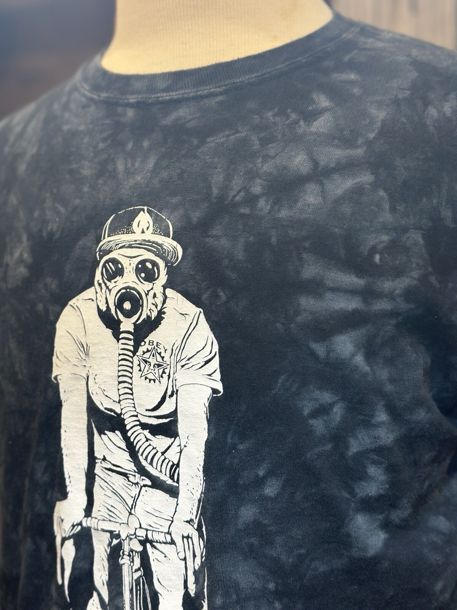 Obey Worldwide VINTAGE Blue Tie Dye Psycho Gas Mask Riding Bike T
