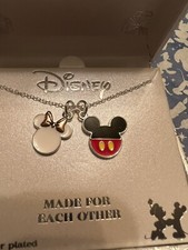 DISNEY MICKEY MINNIE MOUSE MADE FOR EACH OTHER NECKLACE FINE SILVER PLATED