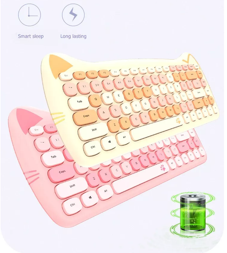 Mini Yellow Purple Pink Cat 2.4g Wireless Keyboard Mouse Kids Girl PC Mac iPhone - Picture 5 of 29