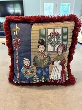 Riverdale Decorative Tapestry Christmas Carolers Pillow Made In USA 13”x14” B2