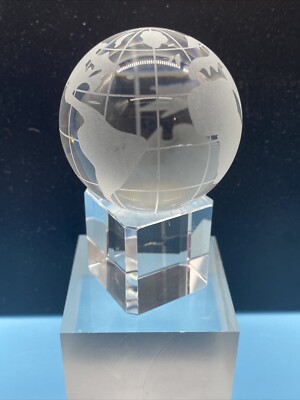 Round Earth Globe World Map Frosted & Clear Globe & Stand / Paperweight Office