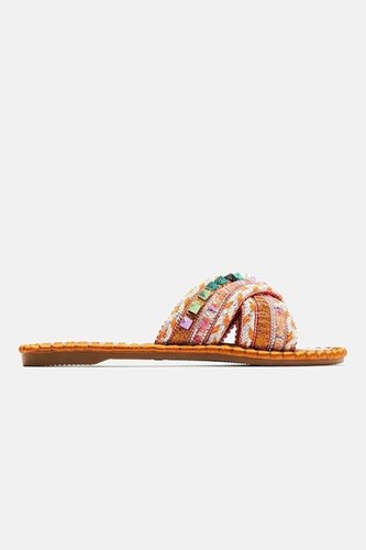 Women Open Round Toe Cross Straps Beaded Slides Array-02 By Bamboo - Picture 2 of 40