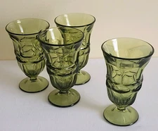 Argus Green Fostoria Iced Tea Glass Footed Stem 6.5" VTG MCM Henry Ford Set of 4