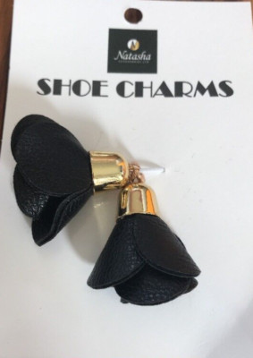 Natasha Accessories LTD Black/Gold Rose Flower Tassel Shoe Charms-NEW-SHIP 24HRS