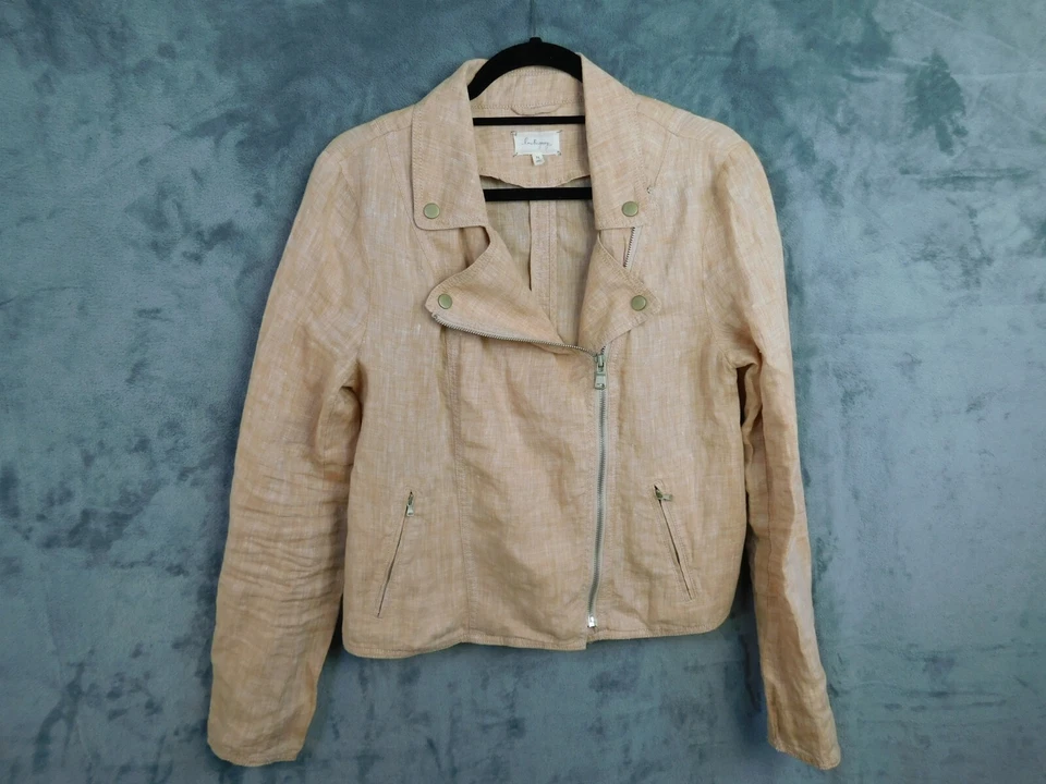 Lou & Grey 夹克女式中号珊瑚色 100% 亚麻骑手摩托海岸海滩 — 第 2/4 张图片