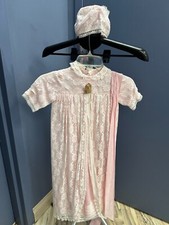 Vintage Pink Christening Dress with Matching Lace Cap