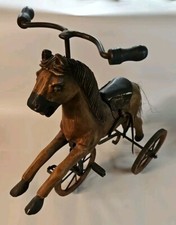 Vintage Wooden Tricycle Horse Turns Rolls Size For Dolls Hand Carved