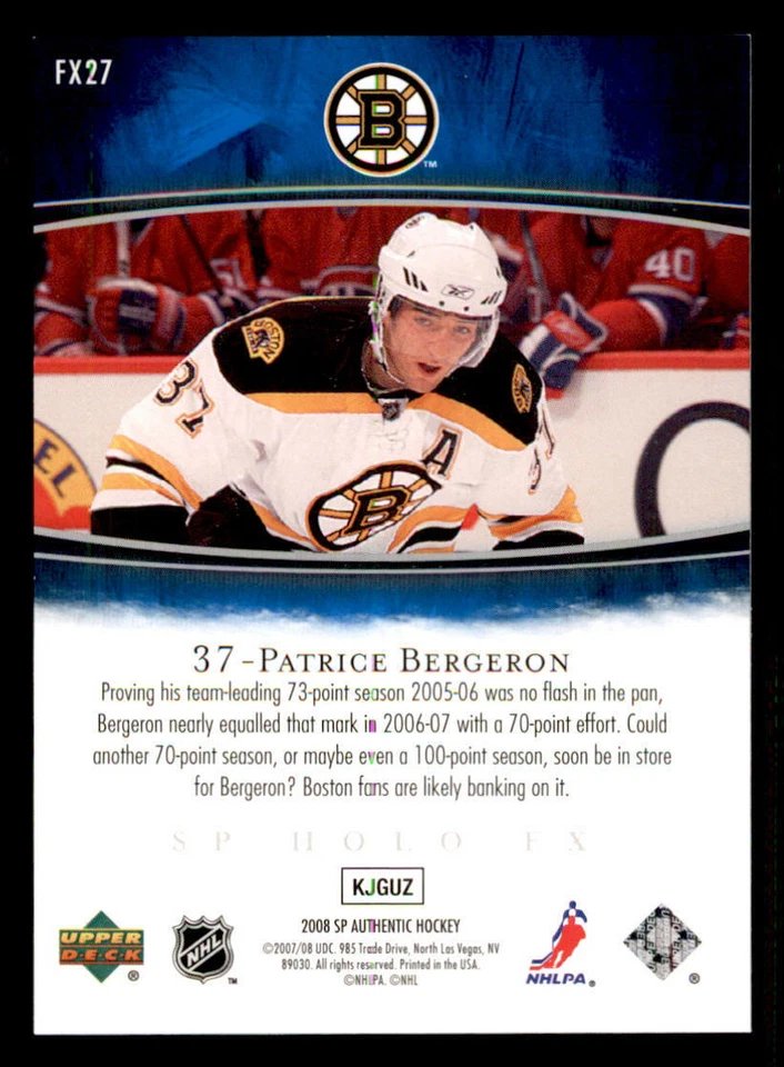 2007-08 SP Authentic Holoview FX #FX27 Patrice Bergeron (ref 239629) - Image 2 of 2