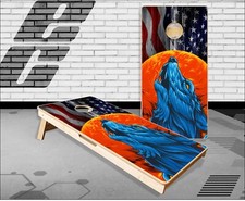 Wolf American Flag Howl Cornhole Boards Bean Bag Toss Game