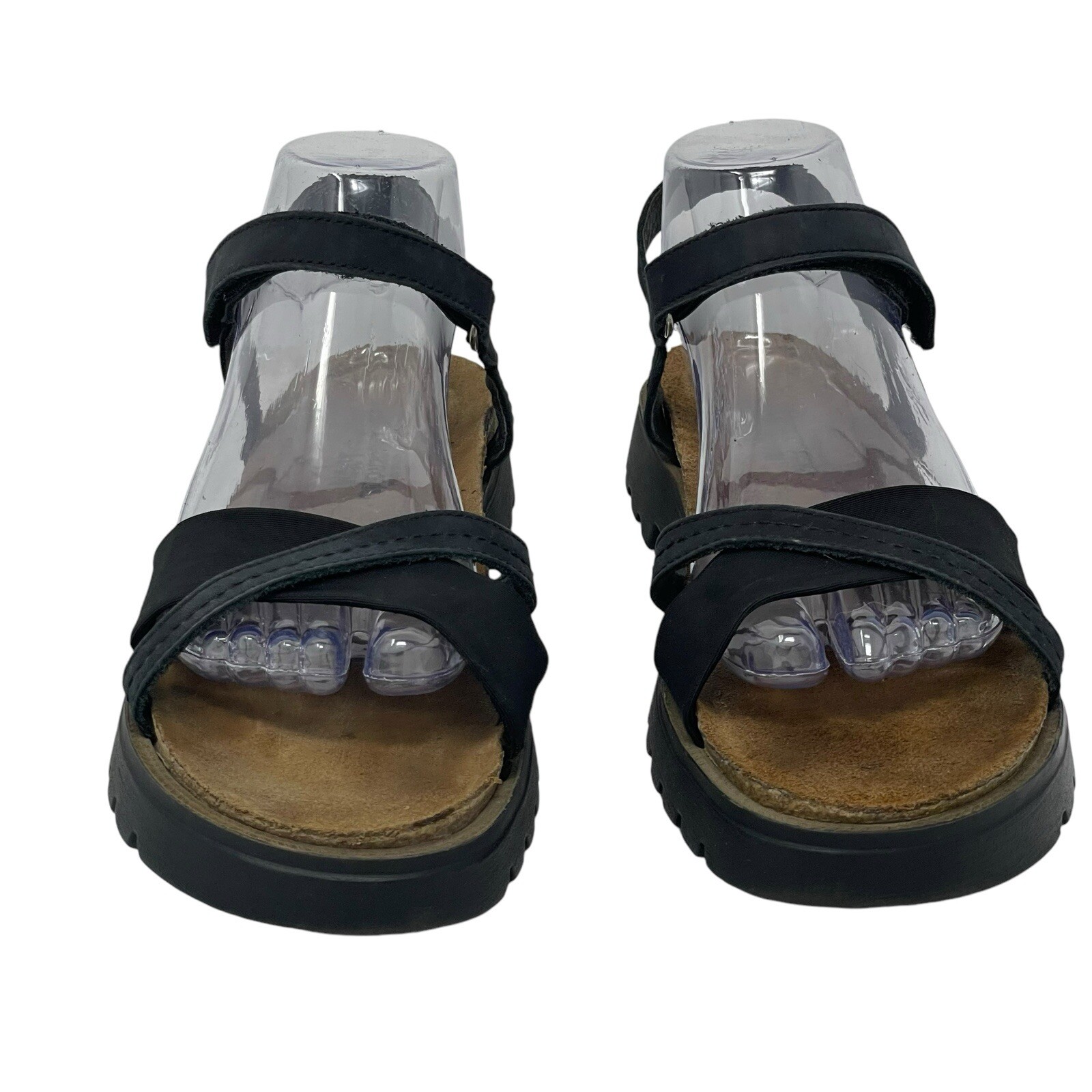 SAOLA Sandali Naot taglia 10 neri cinturino regolabile plantare sughero suola strappo comfort viaggio