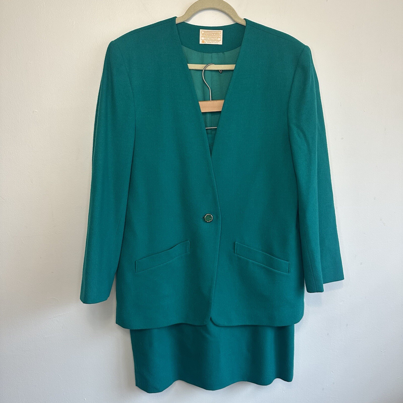 Pendleton 100% Virgin Wool Emerald Jade Green Ski… - image 1