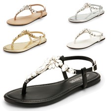 Women Rhinestone Thong Flat Sandals Lightweight Summer Beach Party Sandals NEW