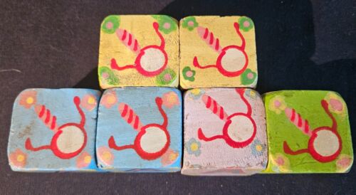 6 LOT Antique VTG Hand Painted BABY BLOCKS Solid WOOD Handmade - Picture 4 of 4